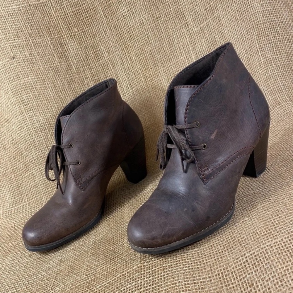 Clarks Brown Leather Lace-Up Heeled Ankle Boots